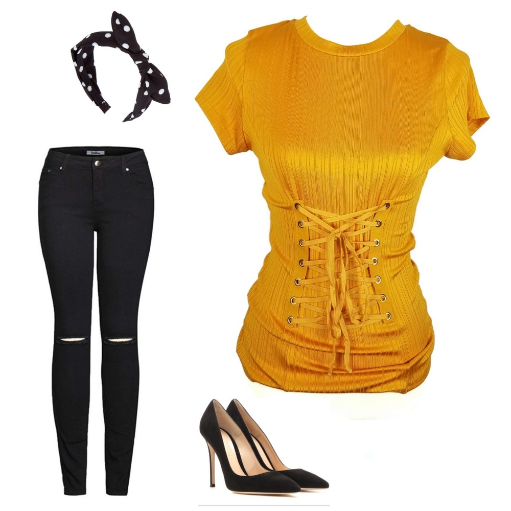 LOVE J | Yellow Corset Style Tee M